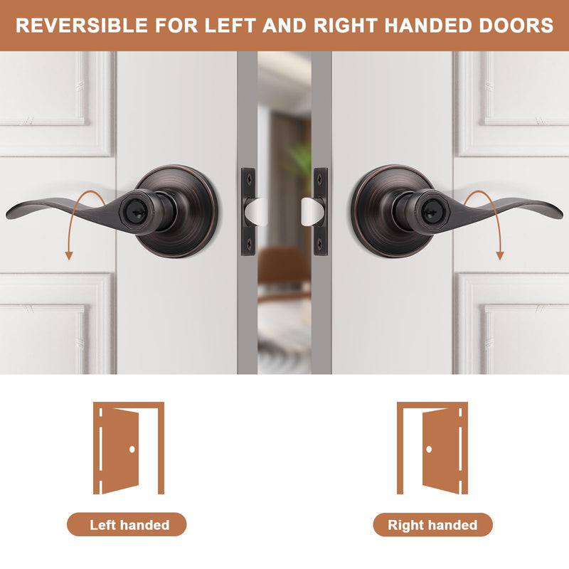 Probrico (1 Pack Entry Door Lever [Lock with 3 Keys],Locking Door Handle Set for Office or Front Door,Oil Rubbed Bronze Wave Entrance Door Lock with Key, Reversible Right & Left Side Handed 1 Keyed Entrance-not keyed alike
