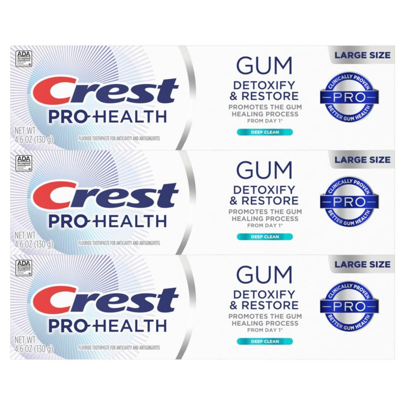 Crest Pro-Health Gum Detoxify and Restore Deep Clean Toothpaste, 4.6 Ounce (Pack of 3), Crest Toothpaste, Anticavity, Antibacterial Flouride Toothpaste, Clinically Proven, Gum and Enamel Protection 4.6 Ounce (Pack of 3)
