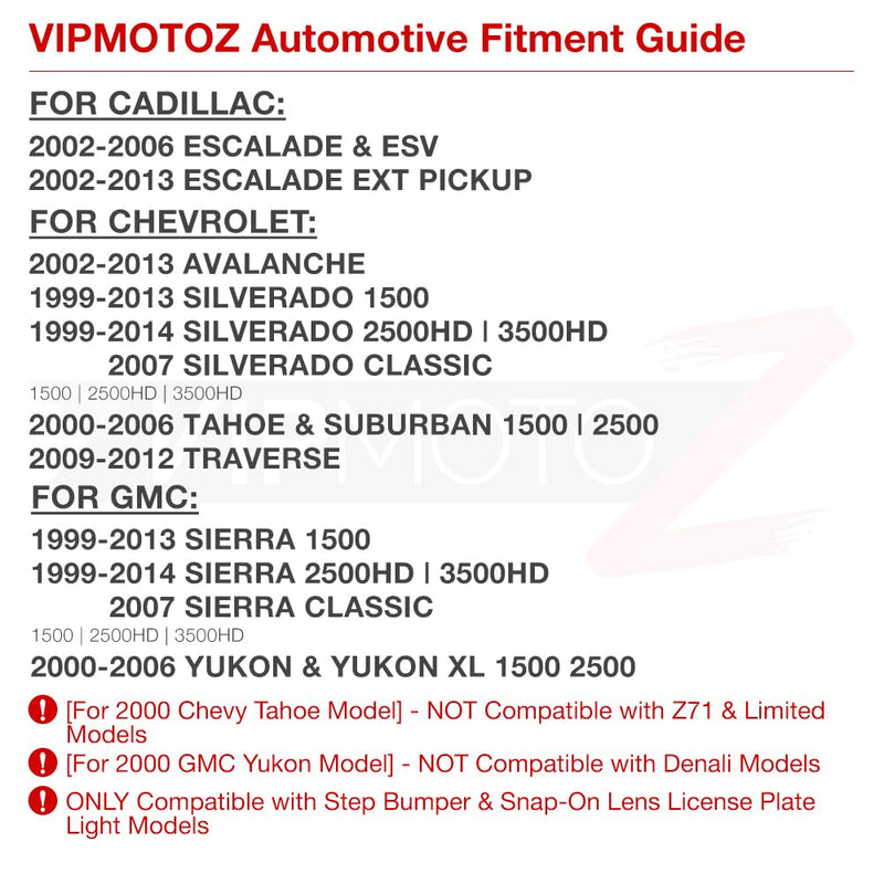 VIPMOTOZ Black Bezel License Plate Light Tag Lamp Housing Assembly Replacement For Chevy Silverado GMC Sierra 1500 2500HD 3500HD Avalanche Cadillac Escalade Tahoe Suburban Traverse Yukon XL