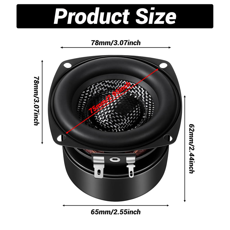 3 Inch Glass Fiber Cone Subwoofer Woofer Speaker 4 Ohm 25W HiFi Sound Powerful Low Frequency Bass for Home Audio