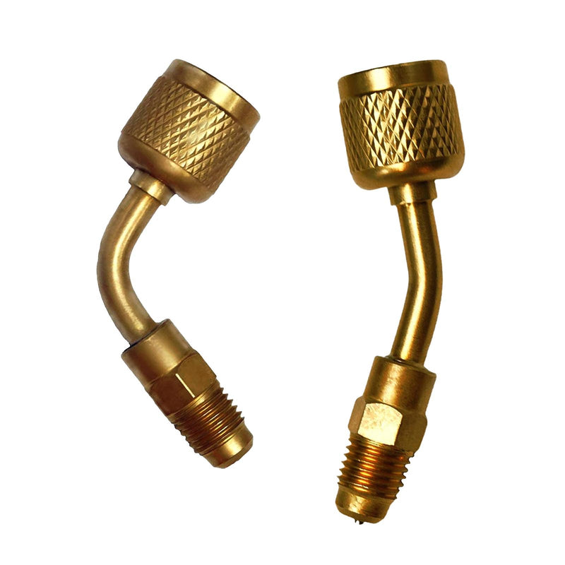 R32 R454B Brass Adapter 45 85 degrees combination, 1/4 Inch Female to 1/4 Inch Male Reverse Thread, for R-454B/R-32 A2L Refrigerant Adapter Set Tanks