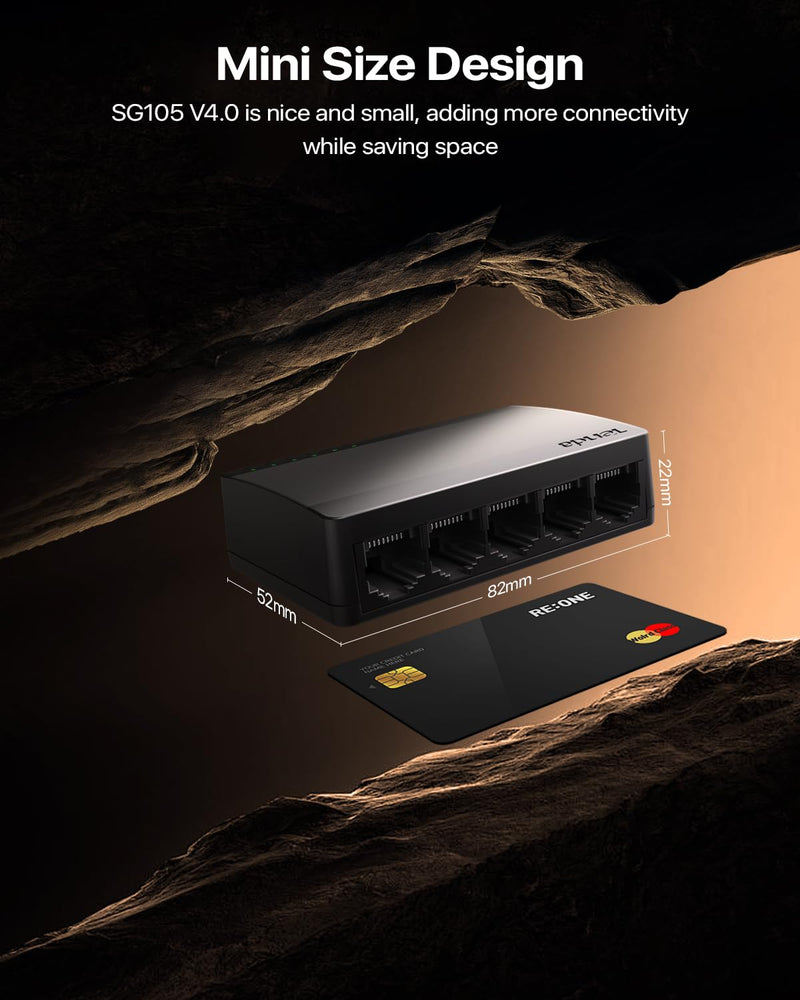Tenda SG105, 5 Port Gigabit Switch, Unmanaged Ethernet Switch, Office Ethernet Splitter, Plug & Play, Plastic Case, Desktop/ Wall-Mount, Fanless Quiet, Limited Lifetime Protection 4G03 Pro