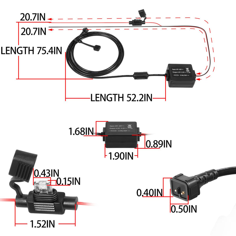 Motorcycle GPS Power Cable Compatible with Garmin Zumo 340, 345, 350LM, 390LM, 395LM & 396 LMT-S, Hardwire Power Cord Harness Replacement for Garmin 010-11843-01