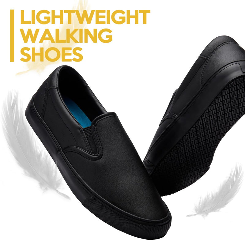 Women's Non-Slip Work Shoes, Waterproof Slip-Resistant (Oil & Water) Leather Sneakers for Food Service, Slip On Restaurant Server Shoes, Comfortable Nursing Shoes, Stain Resistant Chef Shoes for Kitchen 7.5 Black