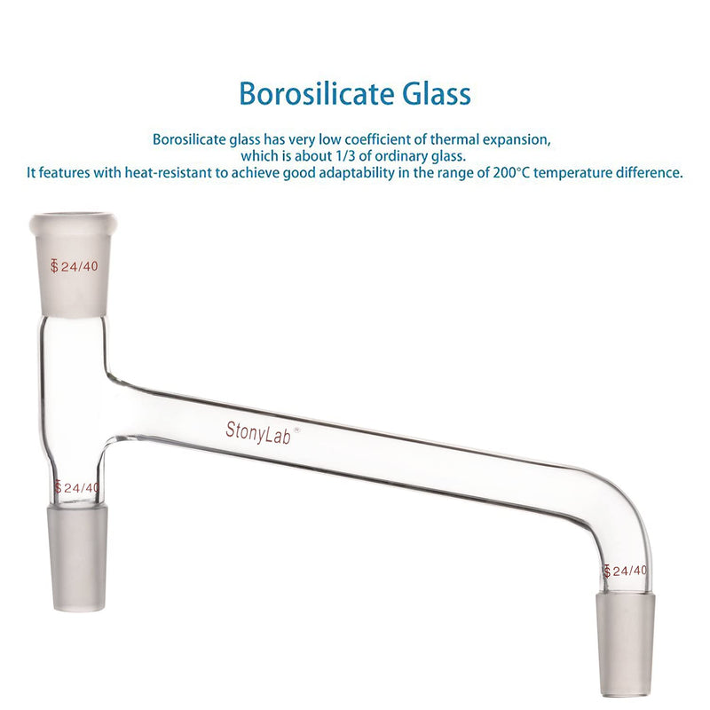 stonylab Borosilicate Glass 75 Degree Bent Distilling Adapter, with Two 24/40 Inner Joints and One Outer Joint, for Laboratory Distillation 24/40 Joint
