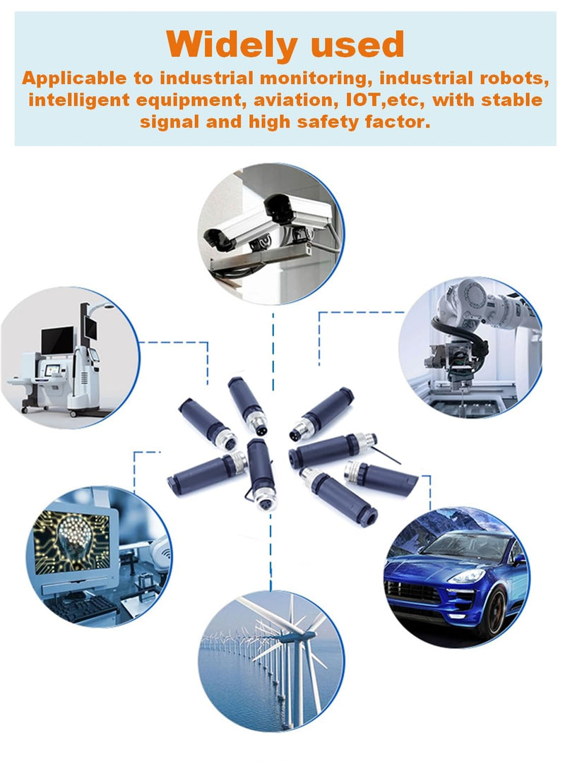 M8 3-Pin Male & Female Aviation Wire Connector, Waterproof IP67 Panel Mount Connector, 8mm Industrial Circular Sensor Interface, A-Coded, Durable for Outdoor Use, 8-Pack 3pin 4 Male & 4 Female