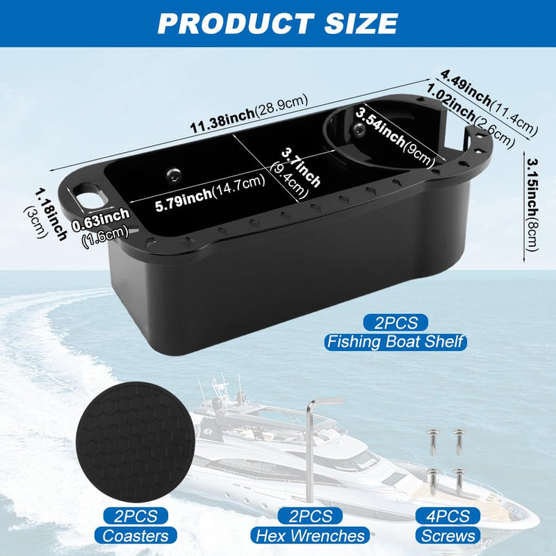 Boat Caddy Organizer, 2 Pack Multifunctional Marine Storage Caddy with Rubber Tabs, Boat Cup Holder Organizer for Boat, Kayak, Pontoon, Bass Boat, Jon Boat, Includes 2 Cup Coasters