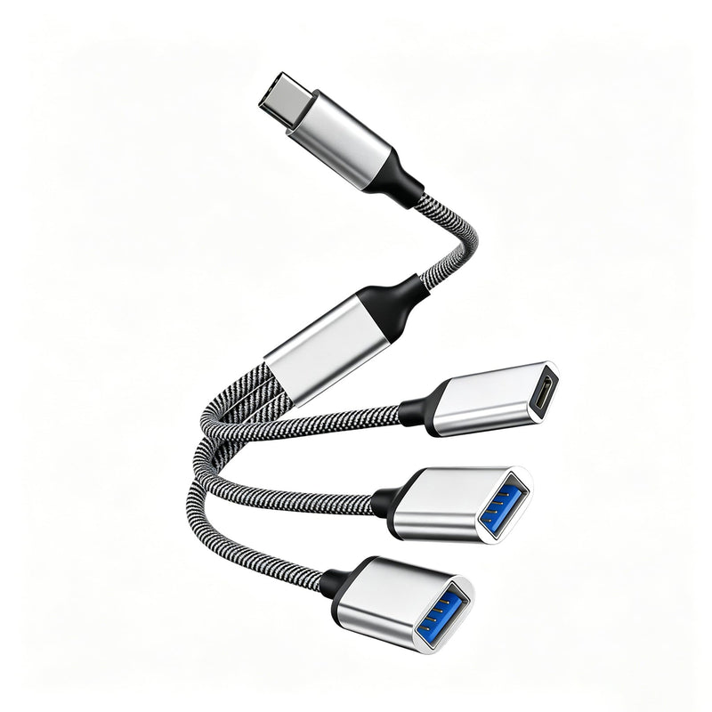 Type C Hub Adapter with Dual USB A and USB C Ports, 3 in 1