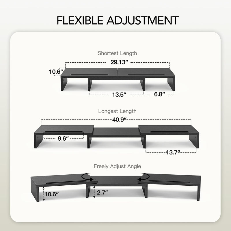 AMERIERGO Dual Monitor Stand Riser for 2 Monitors, Monitor Stand for Desk, Adjustable Computer Monitor Stand with 2 Slot, Multifunctional Desktop Organizer Stand for Laptop, PC, Computer, Printer Black