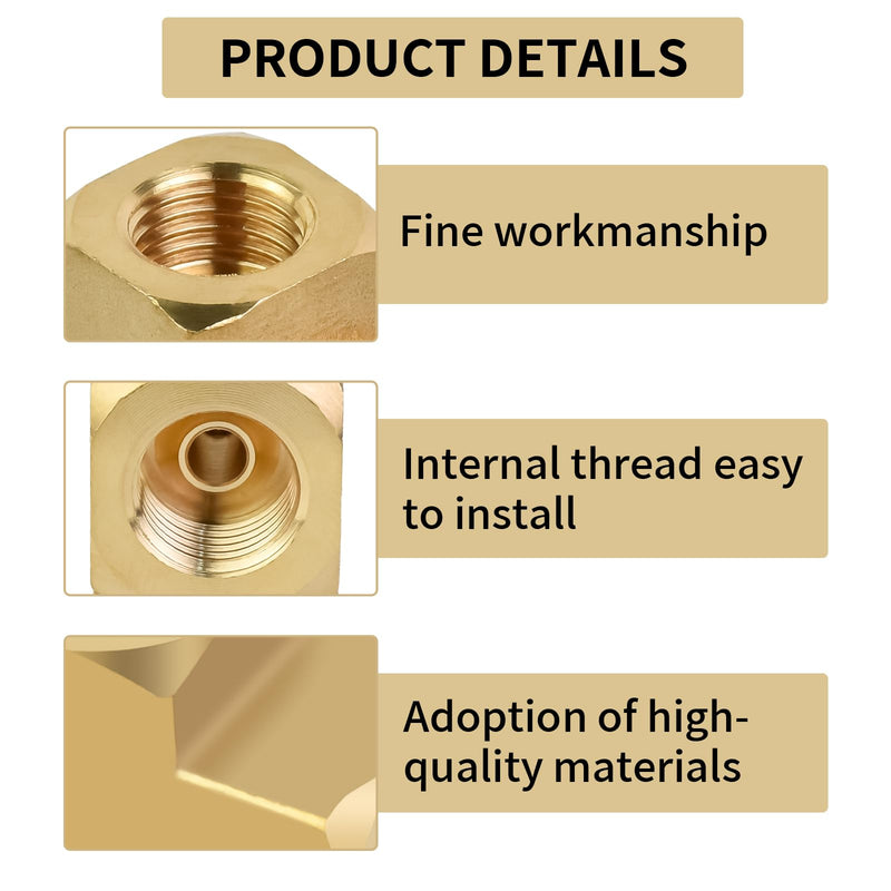 Mupera Upgraded 3/16 Brake Line Fitting - 2 PCS Universal Brass 3-Way Female Brake Line Tee For Inverted Flare Fittings, Brass Tee Fitting, All 3/8"-24 threads Ports 3Way-316X2