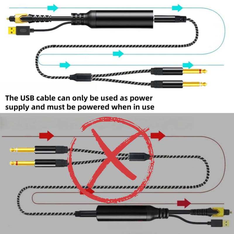 192KHz DAC Optical to Dual 6.35mm Converter,Optical Audio Cable to Dual 6.35mm 1/4" TS Mono Audio Adapter,Digital to Analog Audio Converter for HDTV,DVD,Set-top Boxes(O-ptical to 1/4" Only) Cable -6FT 6.FT