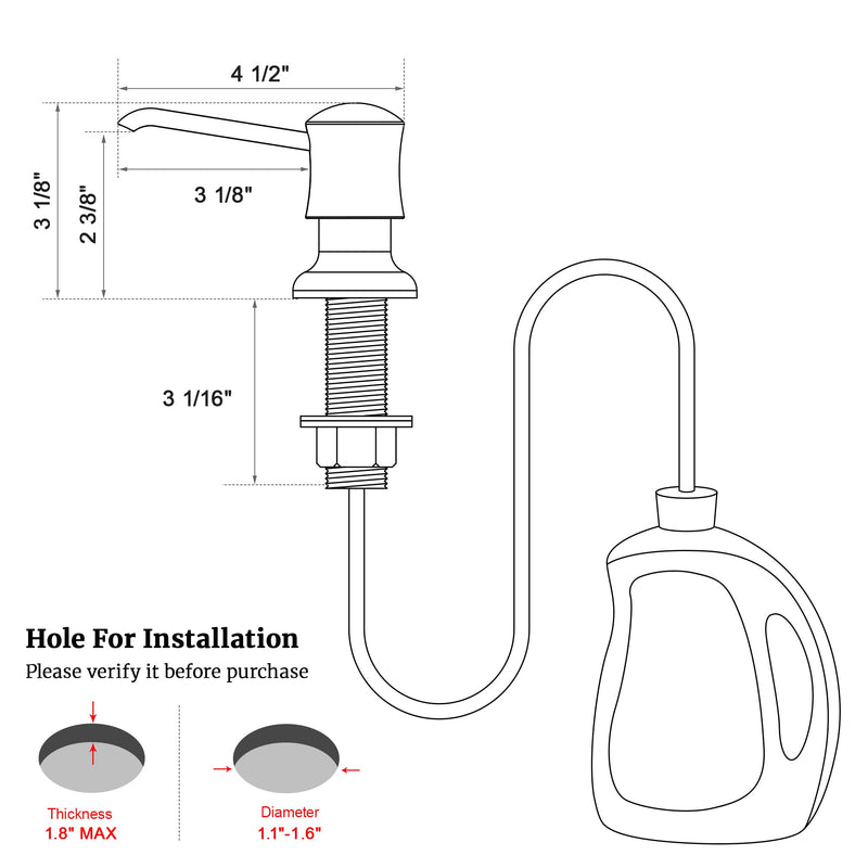 Sink Soap Dispenser for Kitchen Sink Brushed Nickel Upgrade with 40" Silicone Extension Tube Kit, Connect to Your Soap Bottle Directly with Tube Kit