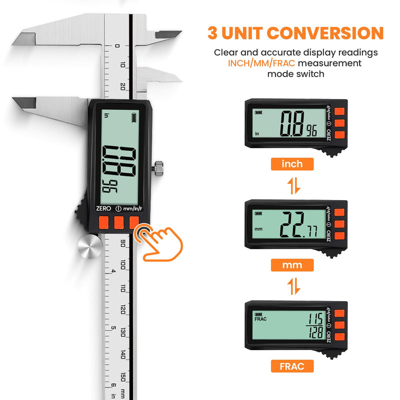 HARDELL Digital Caliper, Rechargeable Digital Caliper with Power Display, 6 inch Caliper Measuring Tool with Large LCD Screen, Digital Micrometer with MM/in/F Conversion for Jewelers/Woodworkers/DIY