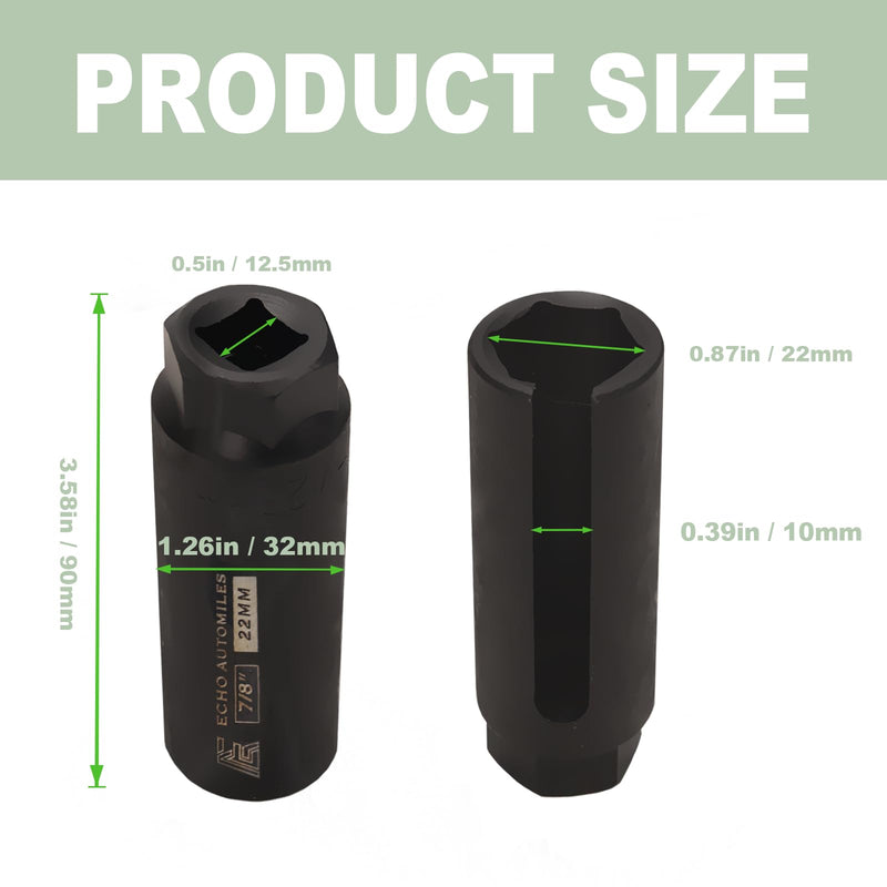 Oxygen Sensor Socket 1/2" Inch Drive 7/8" Inch (22mm) 6-Point Sensor Remover Tool with Side Wire Cutout, Universal Socket for O2 Removal and Installation 0.5 × 0.87 Inch