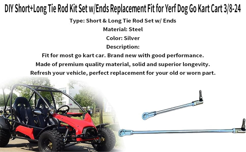DIY Short+Long Tie Rod Kit Set w/Ends Replacement Fit for Yerf Dog Go Kart Cart 3/8-24