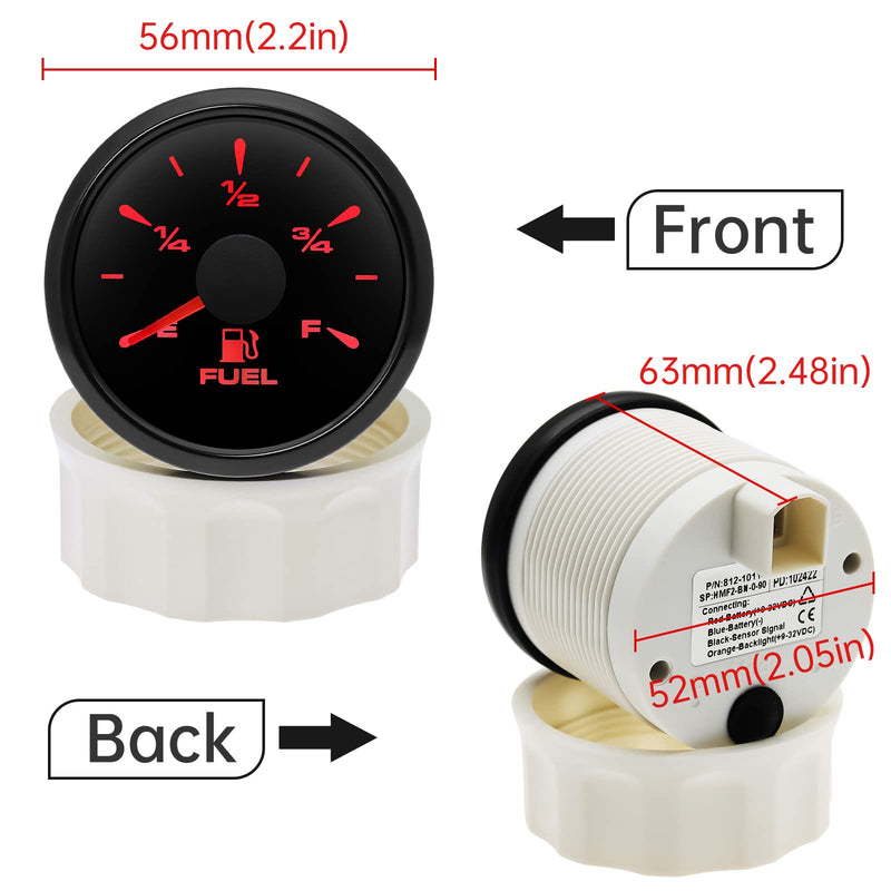 ARTILAURA 0-90 ohm Fuel Gauge 2 inch Boat Fuel Level Gauge 8 Color Marine Gas Tank Meter for Universal AUTO Car Truck Diesel RV Vehicle (Black) Black