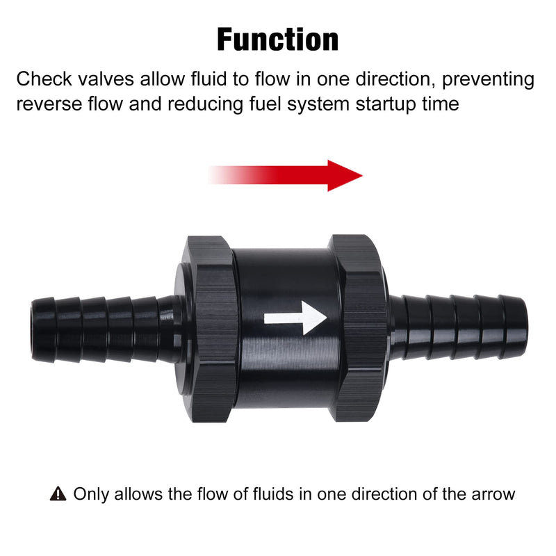 EVIL ENERGY 3/8" Fuel Check Valve One Way Inline Non Return Diesel Gasoline Black(10mm OD,4PCS)