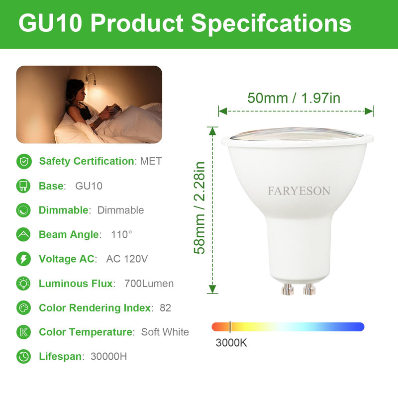 Dimmable GU10 LED Light Bulbs - 5W, Soft White (3000K), 700 Lumens, Wide 110° Flood Beam, Great for Recessed and Track Lighting in Kitchens, Living Rooms, and Bedrooms, 12-Pack Warm White (3000k) 12 Count (Pack of 1)
