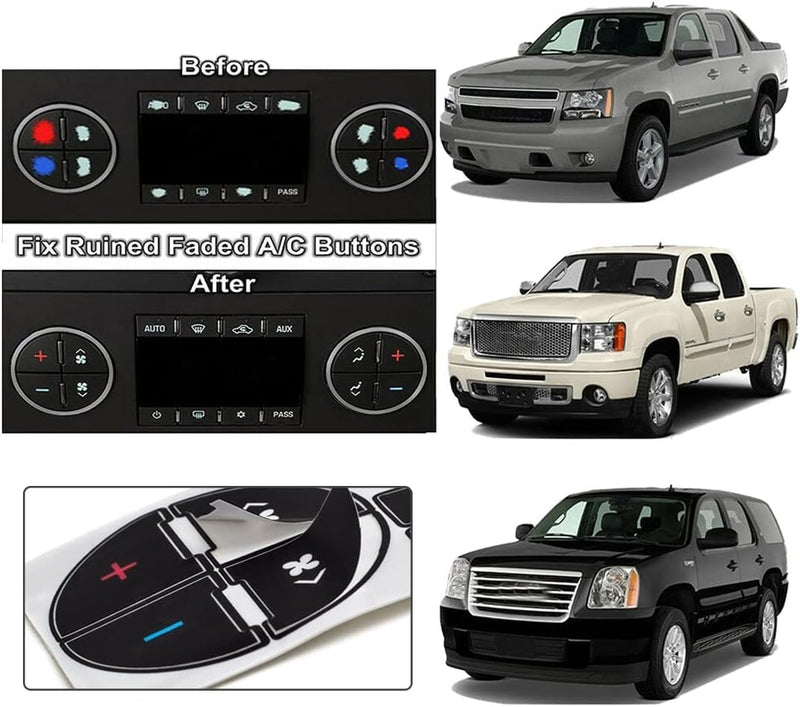 AC Dash Button Repair Kit -Compatible with Chevy, Best for Fixing Ruined Faded A/C Control Buttons - Decal Replacement Fits Select 07-14 GM Vehicles - Car SUV Van Truck Accessories