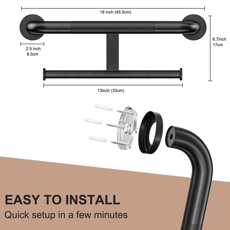 FANHAO Shower Grab Bar w/Double Toilet Paper Roll Holder 18 Inch, 2-in-1 Safety Assist Bar Balanced Support Handle, Stainless Steel Wall Mounted Bathroom Handicap Grab Bar for Senior Elderly Disabled