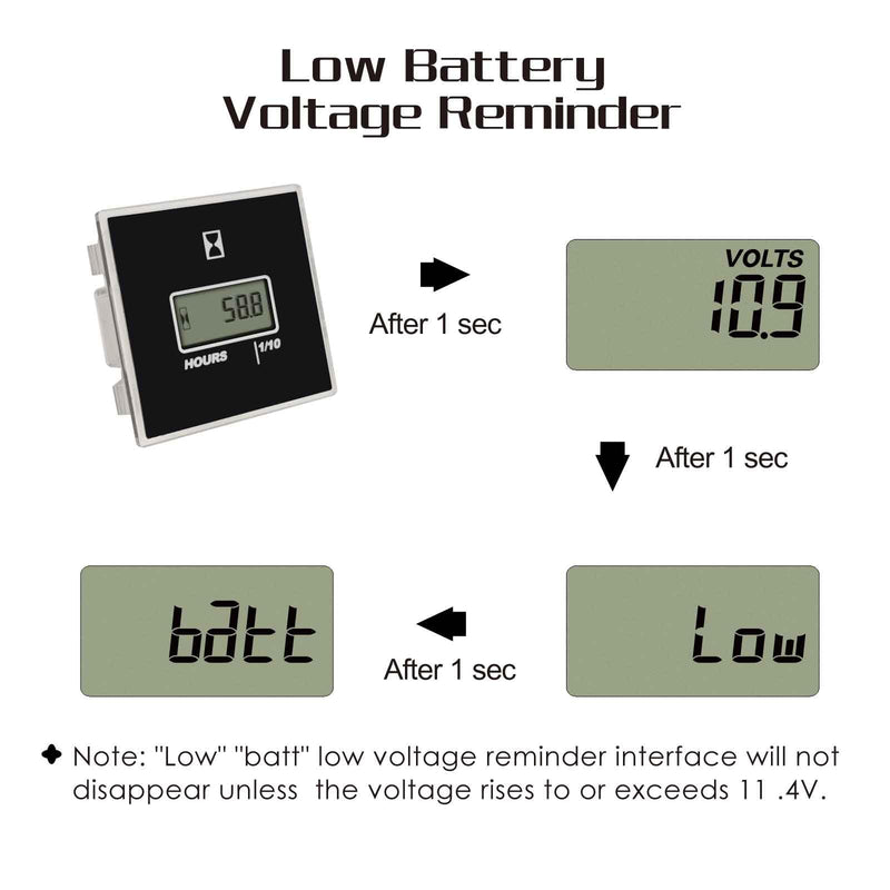 AC/DC Hour Meter Oil Pressure/Voltage Detect Meter Waterproof Transparent PC Closed Design Built-in Desiccant Moistureproof for Engine Lawn Mower Tractor Boat (Black) Black