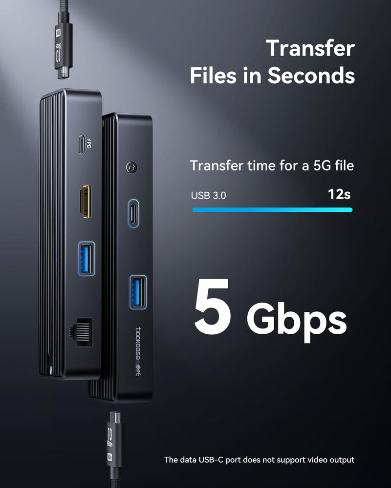 DOCKCASE Explorer Edition Visual Smart USB C Hub (6-in-1) with HDMI Port 4K@60Hz,Gigabit Ethernet,USB-C and 2 USB-A 5Gbps Data Ports, 100w PD Power Delivery, for MacBook Air/Pro, XPS, and More Black