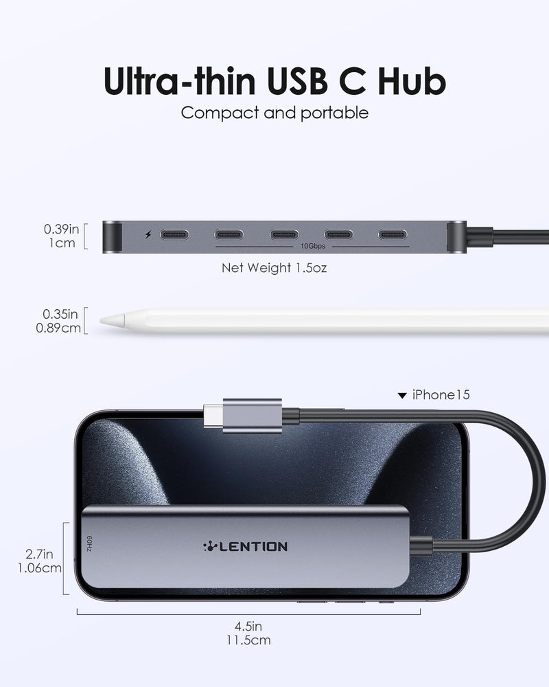 LENTION 6-in-1 USB C Hub Dock with 4K @60HZ HDMI Display, 4 USB-C Ports (USB 3.2 Gen 2, 10 Gbps), PD 100W Charging and for iPhone15 Series, New MacBook Pro, Mac Air, More (CE33, Space Gray) HDMI+4c+PD