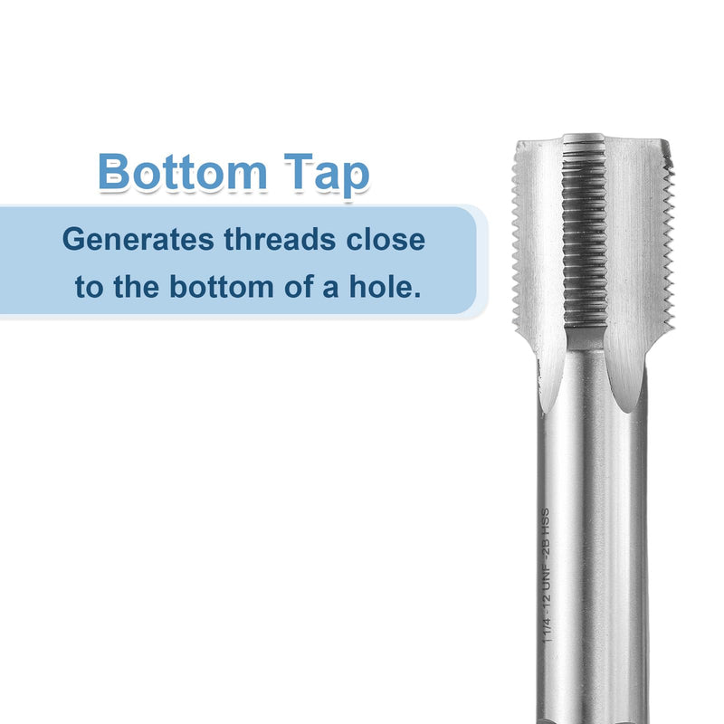 uxcell Hand Bottom Tap 1-1/4-12 UNF 2B Thread Bottoming Style Threading Taps High Speed Steel HSS6542 Straight Flutes Screw Tapping Tool