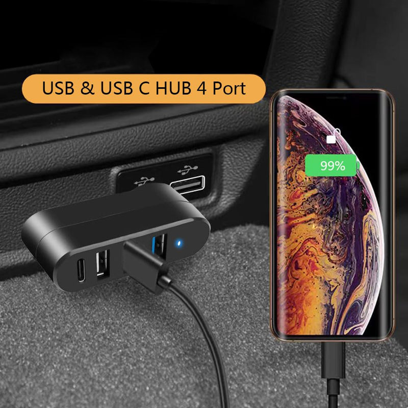 USB 3.0 Hub [90°/180° Degree Rotatable], 4-Port USB Splitter Extender with 3 USB Ports & 1 USB C Power/Data Port, USB Hub for Laptop, Car, MacBook Pro/Air/Pro USB Hub 4-Ports