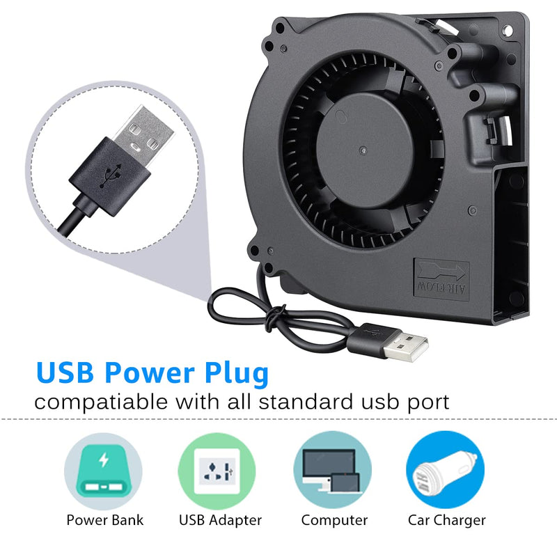 GDSTIME Quiet 120mm USB Blower Fan with 3 Speed Control, 5V DC Brushless | Centrifugal Squirrel Cage Blowers, for Receiver DVR Xbox Modem AV Cabinet Cooling, Type-A USB Plug, L/M/H Adjustable Speed 120mm x 32mm