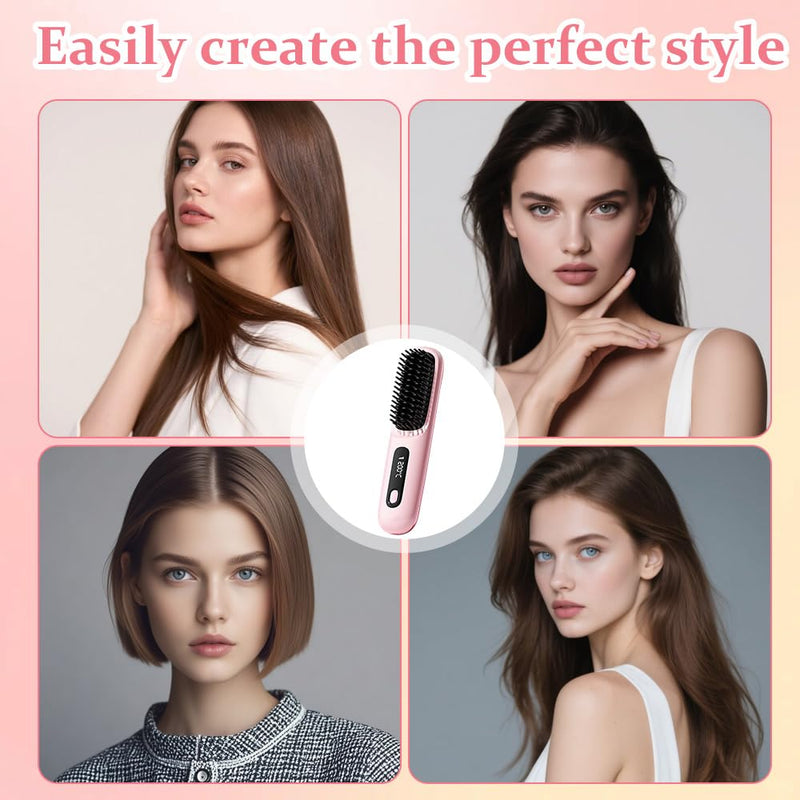 Glow Wave Heated Brush, 2026 Cordless Heated Brush for Short Hair, 3 Heat Settings & LED Screen, Portable & Rechargeable Heated Styling Brushes for Frizz-Free Styling, Travel & Everyday Use