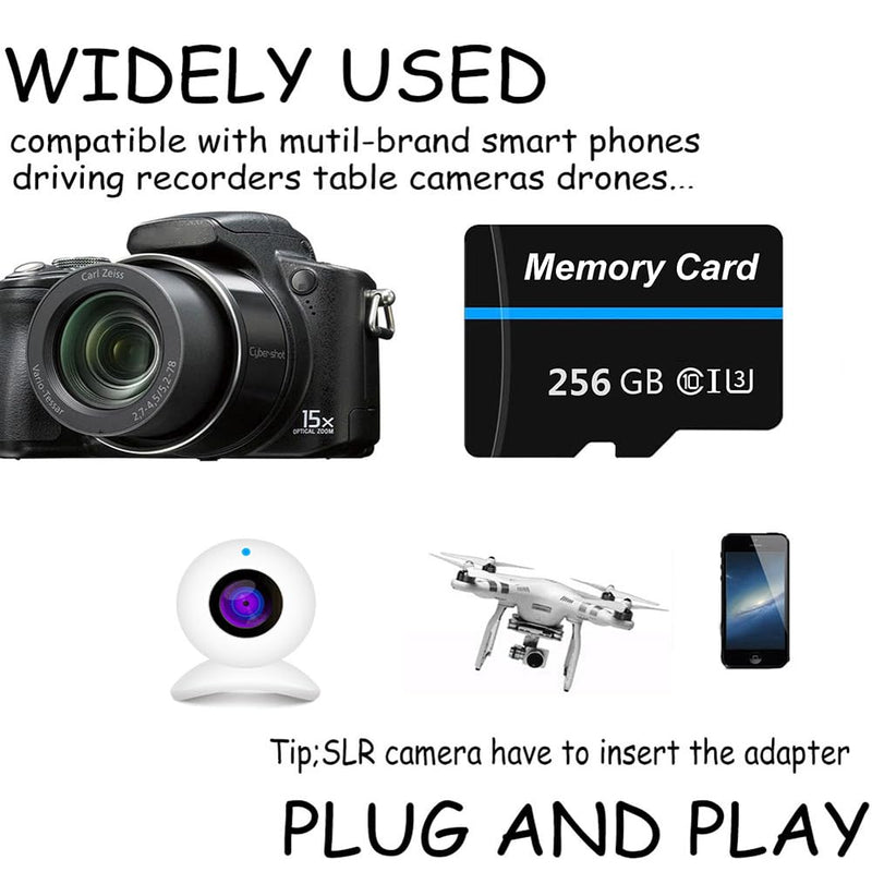 Memory Card 256GB Mini TF Card Ultra High Speed Smart Card for Android Phones,Action Camera,Tablets Expanded Storage White&Blue