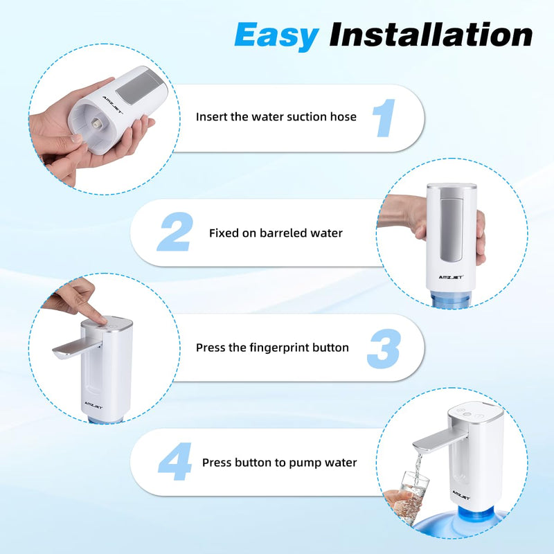 Water Dispenser for 5 Gallon Bottle with Digital Display, 4 Dispense Modes, Portable USB Charging Electric Water Pump, Foldable Spout, Food-Grade Water Jug Pump for Home, Office, RV, Campin(White) White
