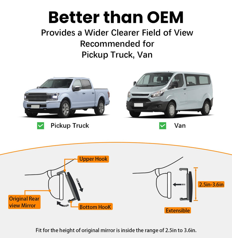  [AUSTRALIA] - Rear View Mirror, Chrome Anti-glare Panoramic Rear Mirrors Universal 16 Inch Convex Interior Clip on Extra Big Wide Angle Rearview Mirror Extender to Reduce Blind Spot for Pickup Truck Van 1