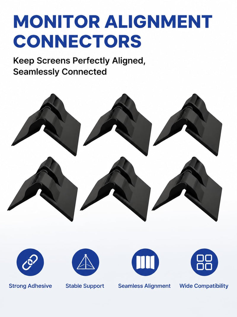 Monitor Alignment Connectors with Adhesive, Multi Screen Alignment Clips for Triple Monitor Setup, 6pcs