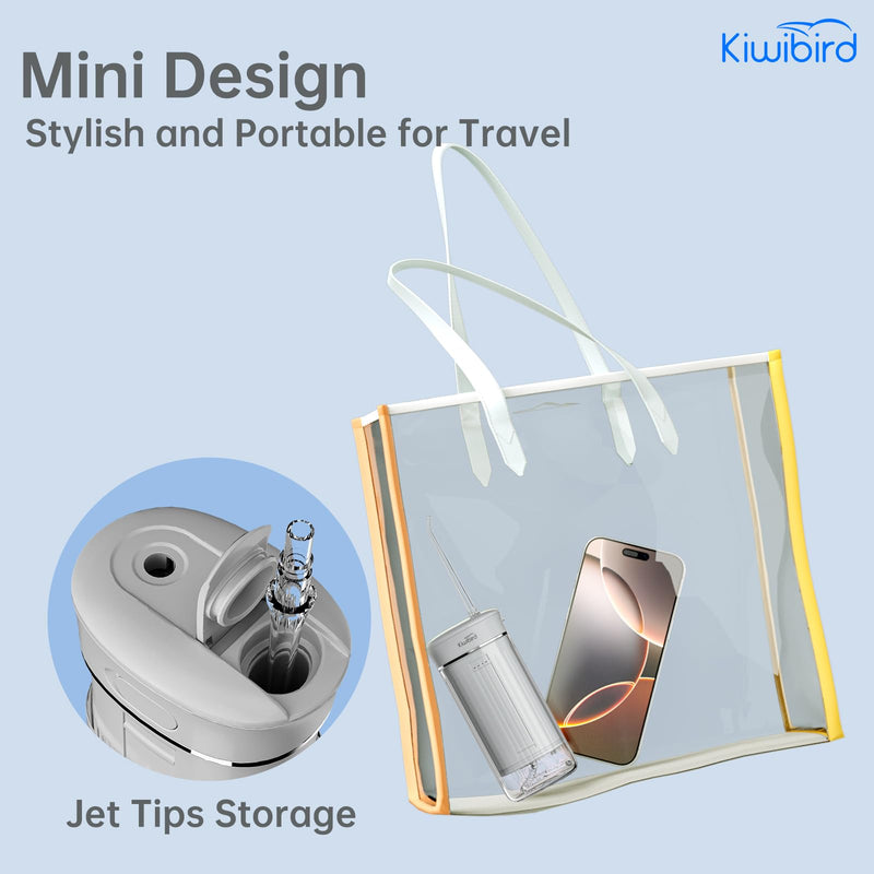 KIWIBIRD Mini Water Flosser for Travel, Ultra-Portable Cordless Oral Irrigator with UVC Light, IPX8 Waterproof 3 Modes, 230mL Teeth Cleaner for Tonsil Stones & Braces Care - Home & Travel (Purple) Purple