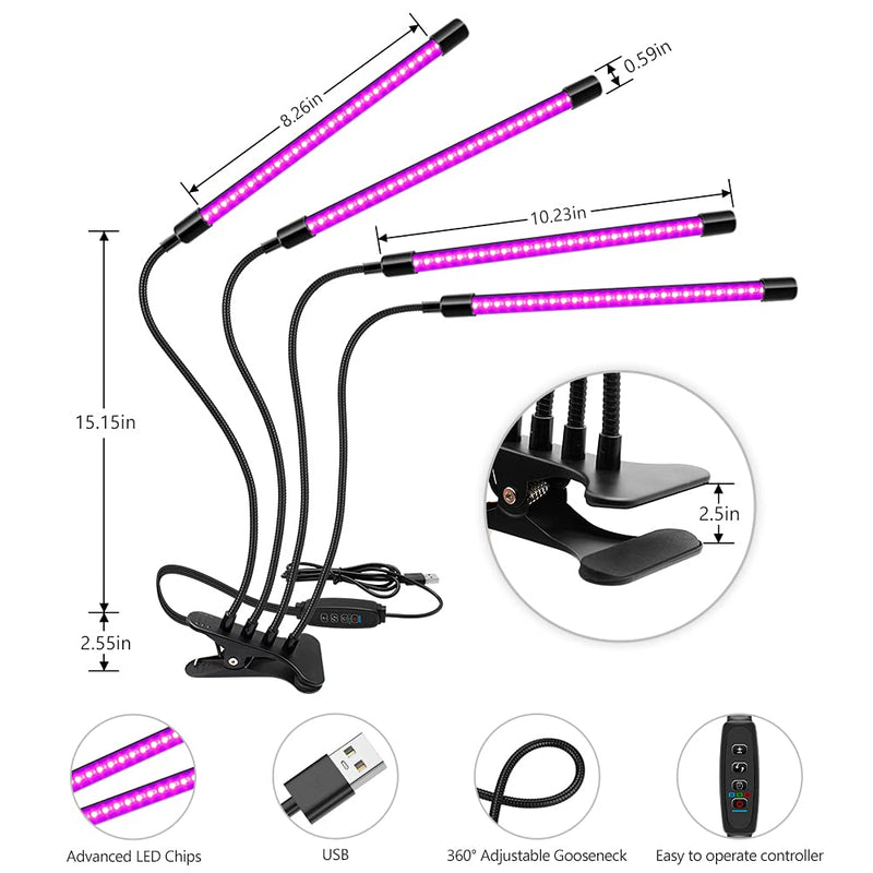 LED Black Light 4-Head, 40W UV Light Fixture with Clamp, 395-405nm UV Gooseneck Lamp USB Powered for Blacklight Party, Stage Lighting, Resin Cure, 3D Print, Glow in The Dark Tube 4 Head