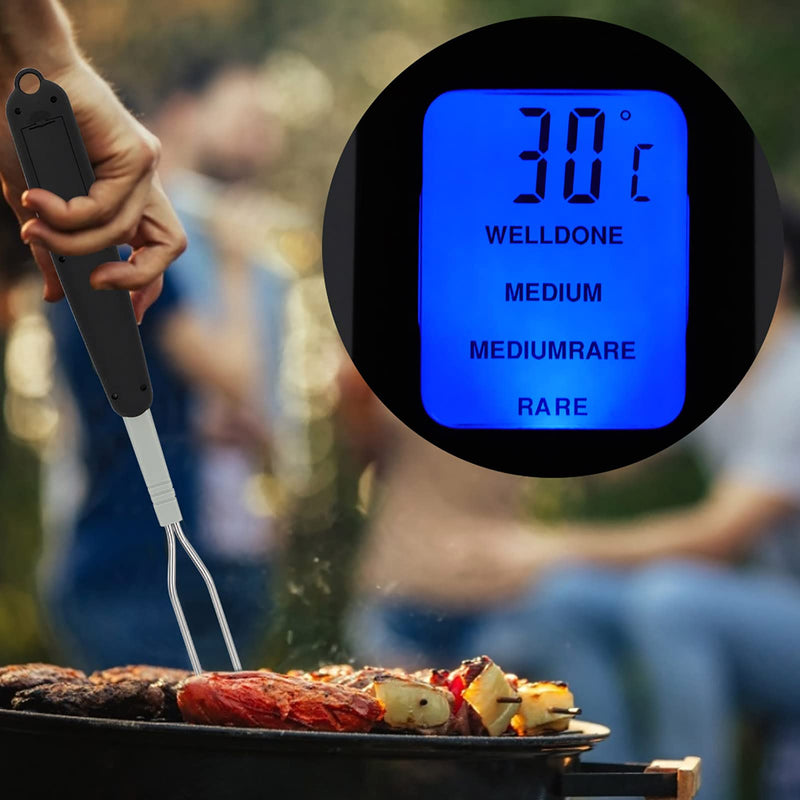 Digital Meat Thermometer Fork, Read Meat BBQ Fork Thermometer with Dual Probe LED Display and Stainless Steel Probes for Steak Chicken Hot Grilled Food,Grilling and Barbecue, BBQ