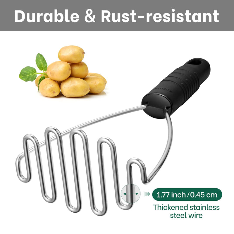 Beneno Stainless Steel Wire Potato Masher, Heavy Duty Sturdy Easy Grip Masher Kitchen Tools with Non-Slip Soft Rubber Handle, Effortless Mashing Tool for Potatoes, Avocados, Dishwasher Safe, Rustproof
