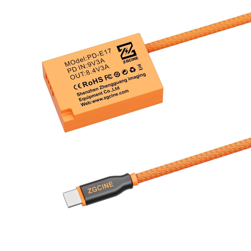USB-C PD to LPE17 Dummy Battery Cable, DR-E18 DC Coupler Replacement | for Canon R8 RP R10 R50 R50 V R100 77D 850D 800D 760D 750D, Rebel T8i SL3 SL2; 8.4V Output, braided, non-pop-up
