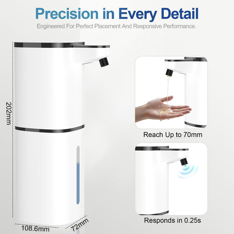 Automatic Liquid Soap Dispenser, 9 Adjustable Levels, 380ml/12.8oz, Touchless Hand Soap or Dish Soap Dispenser,IR Sensor & Display,Wall-Mount or Tabletop Use for Bathroom Kitchen White Gel