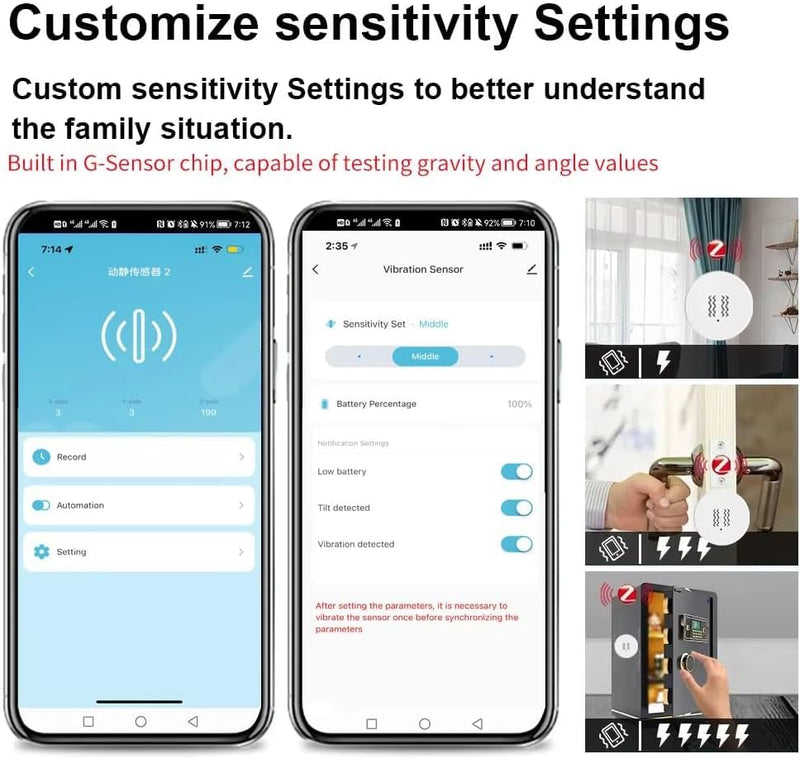 Haozee Smart Vibration Sensor Alarm, Real-time Monitoring | Door/Window Vibration Detection Alarm for Home Security, App Remote Control,Supports Home Assistant Zigbee2MQTT