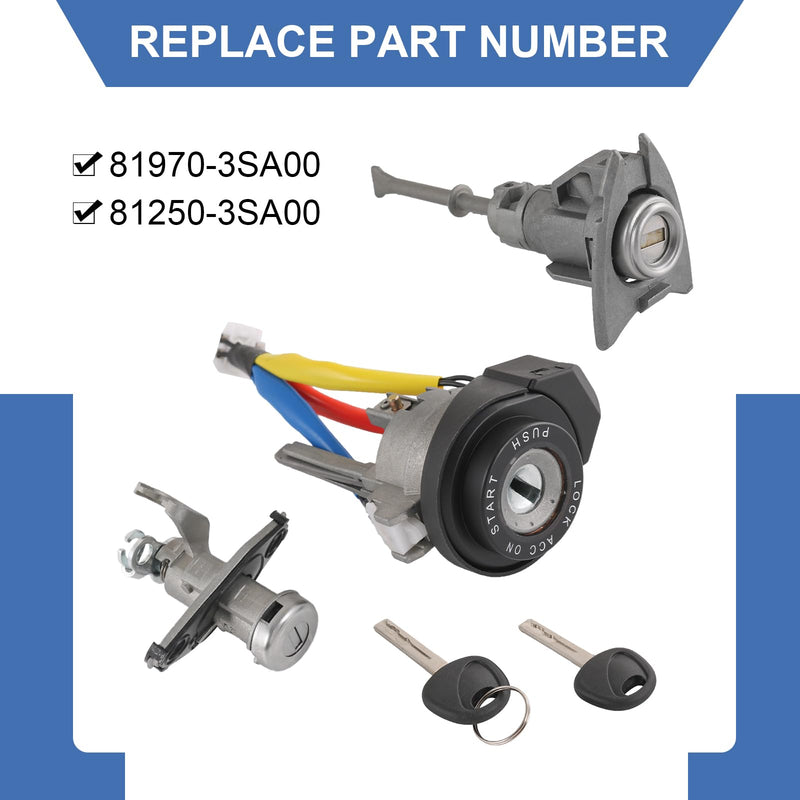 Full Lock Cylinder Set Key Ignition Start Barrel Compatible with 2009-2014 Hyundai Sonata 2011-2015 Hyundai Sonata Hybrid Replace# 81970-3SA00, 81250-3SA00 For 2009-2014 Hyundai Sonata