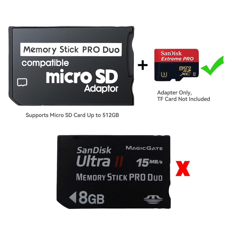 ELUTENG Memory Stick Adapter, 3 Pack, 512GB, TF to MS PSP Memory Card | Stable Transmission, Plug-and-play, For Sony Digital Camera, For Handycam Camcorder