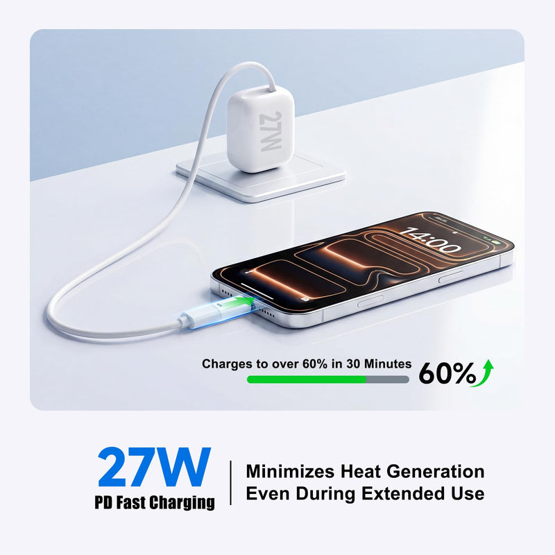 (New Combo) Lightning to USB C Adapter Compatible with iPhone 17/16/15 | 1×48kHz/16bit Hi-Fi Audio Headphone Adapter with Line Control + 1×27W Fast Charging Lightning to USBC Adapter with 3A Limit
