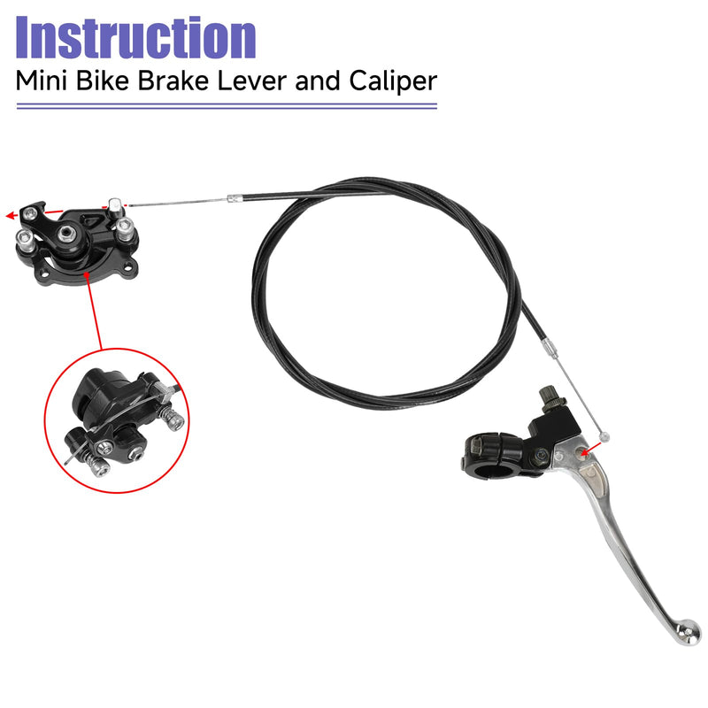 Mini Bike Brake Lever Cable Assembly Kit + Mini Bike Brake Caliper Replacement for Coleman CT100U CC100X Baja DB30 Motovox MBX10 MBX11 MMB80 MMB105 79cc 97cc 100cc Powersports Parts Black