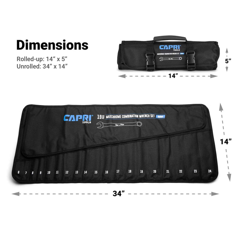 Capri Tools Wrench Roll Up Pouch Standard Pockets Metric / 19 Pockets / Buckle Closure