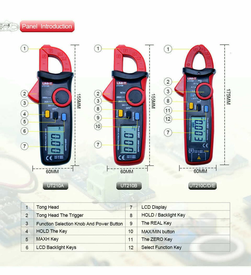 UNI-T UT210D Mini Clamp Meter, AC/DC Current Tester with Peak Hold & Data Hold, Measures DC Current from 0.1mA to 100A, True RMS, NCV, CAT III 600V for Inrush Current, Motor & PCB Repair