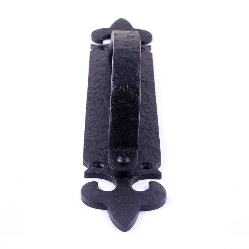 Renovators Supply Manufacturing Black Decorative Large Door Handle Wrought Iron Antique Cabinet Door Pull Handle Fleur-de-lis 10.5" Pack of 1