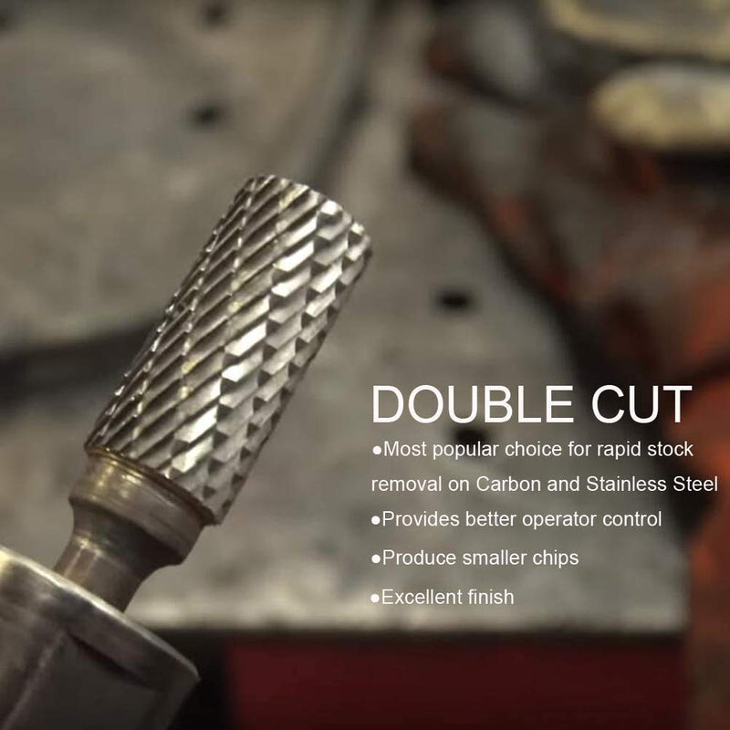 Tungsten Carbide Burr Set SA-5 Double Cut Rotary Burr File(1/2” cutter Dia X 1”Cutter Length) with 1/4'' Shank for Die Grinder Drill Bits (Pack of 5)…